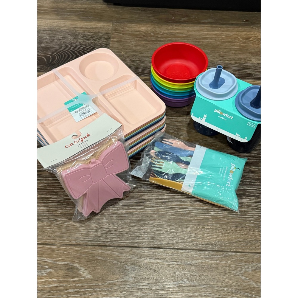 Pillowfort Re-Play Cat & Jack Kids Dining Bundle Trays Bowls Flatware Ice Packs